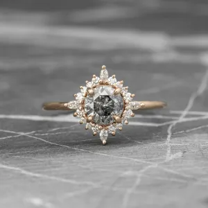 1.19 Carat Salt and Pepper Diamond Engagement Ring, Cosette Setting, 14k Rose Gold