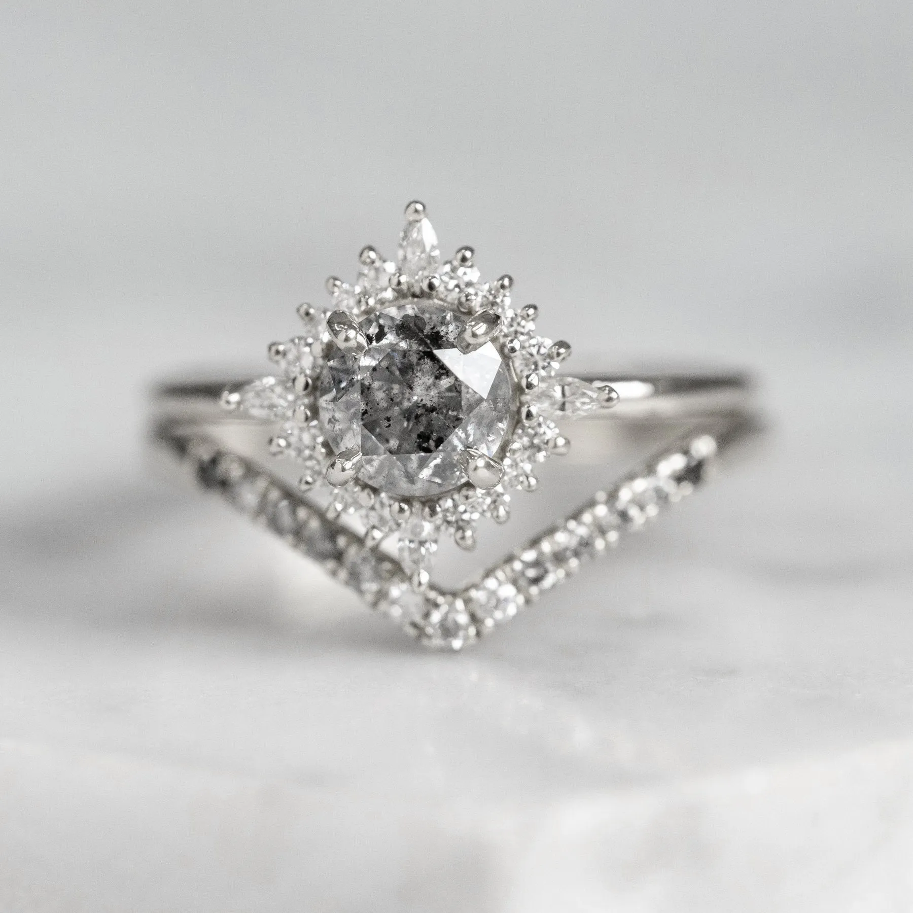 1.19 Carat Salt and Pepper Diamond Engagement Ring, Cosette Setting, 14k White Gold