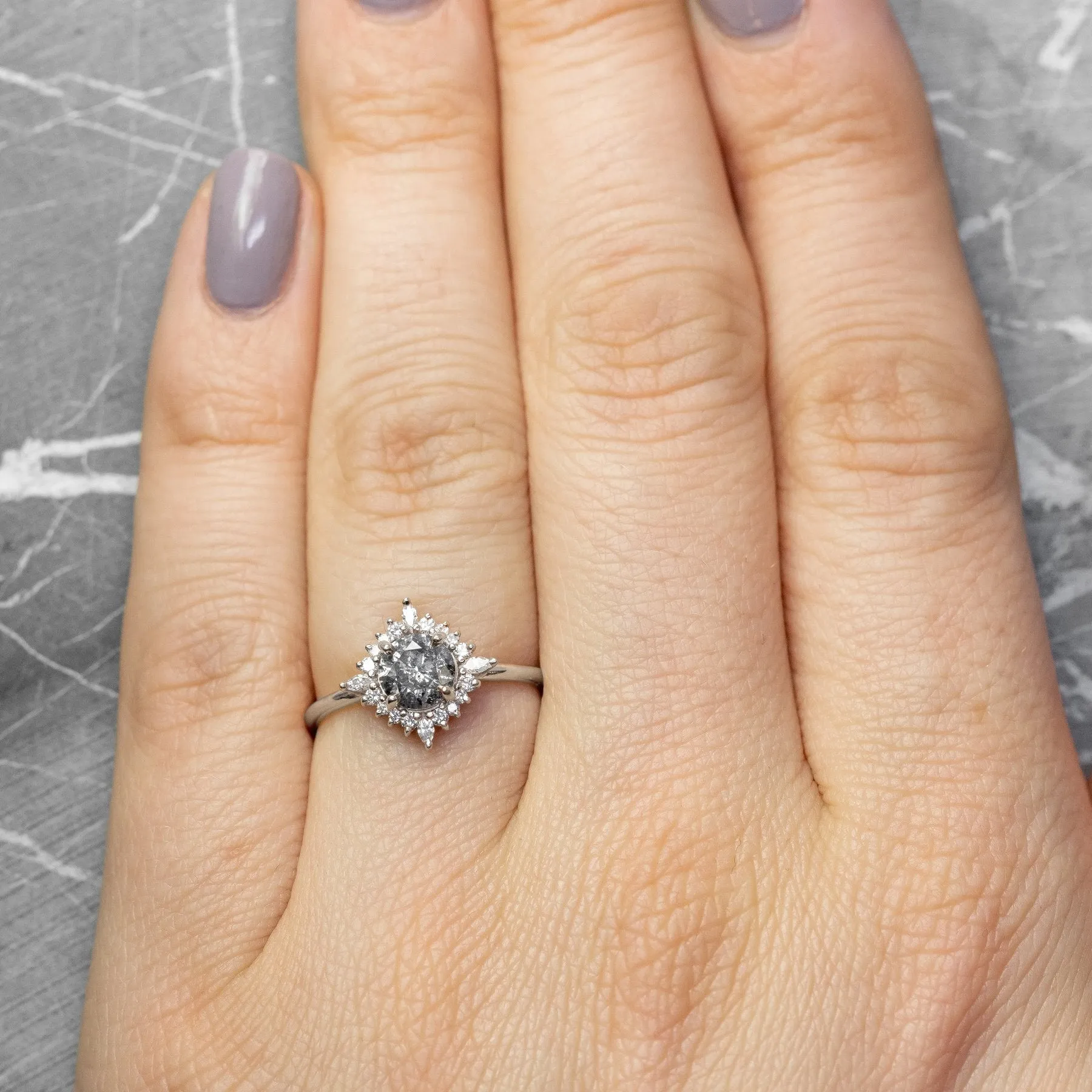 1.19 Carat Salt and Pepper Diamond Engagement Ring, Cosette Setting, 14k White Gold