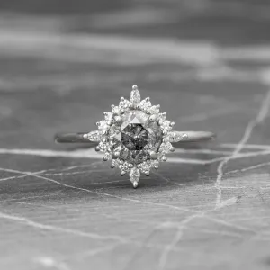 1.19 Carat Salt and Pepper Diamond Engagement Ring, Cosette Setting, 14k White Gold
