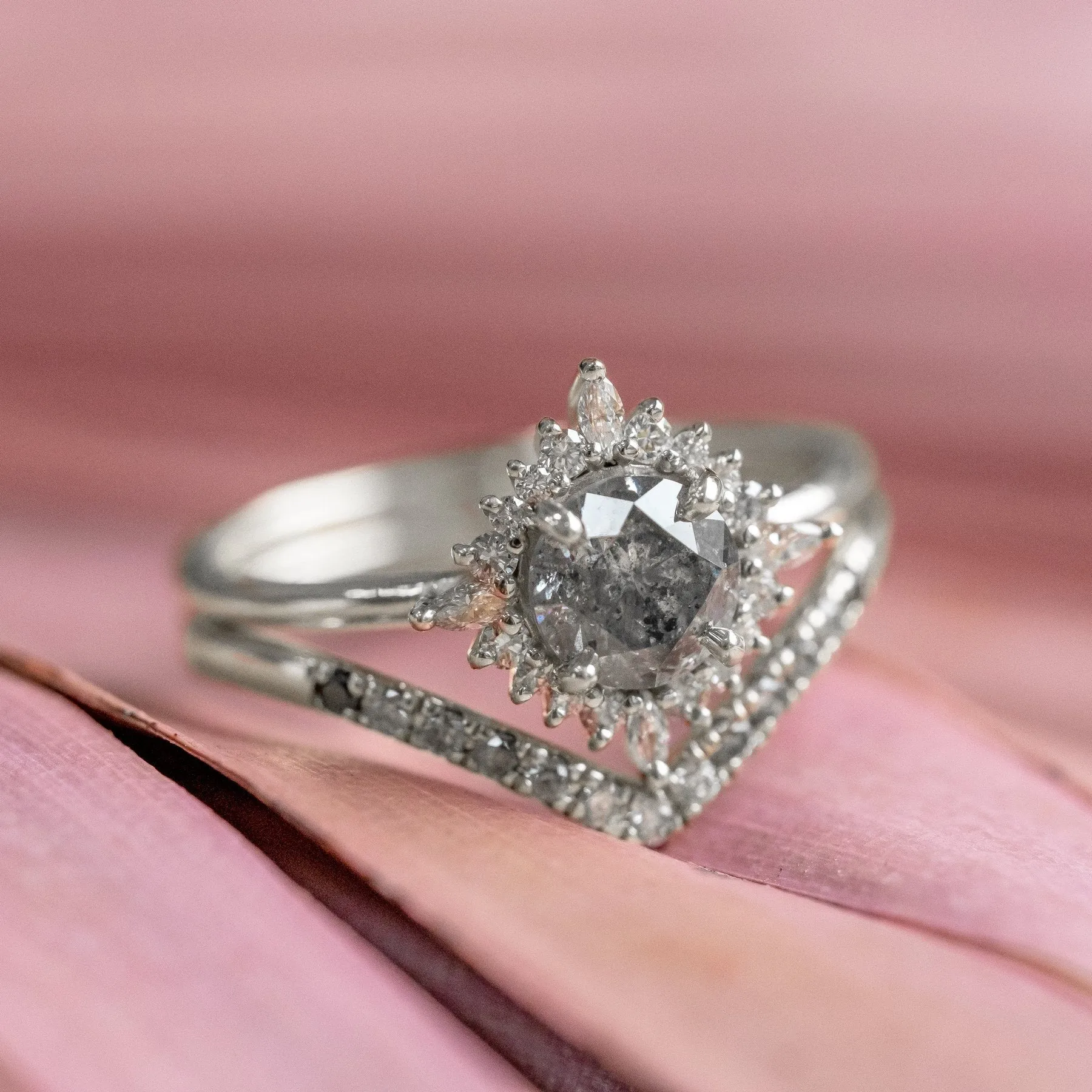 1.19 Carat Salt and Pepper Diamond Engagement Ring, Cosette Setting, 14k White Gold