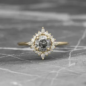 1.19 Carat Salt and Pepper Diamond Engagement Ring, Cosette Setting, 14k Yellow Gold