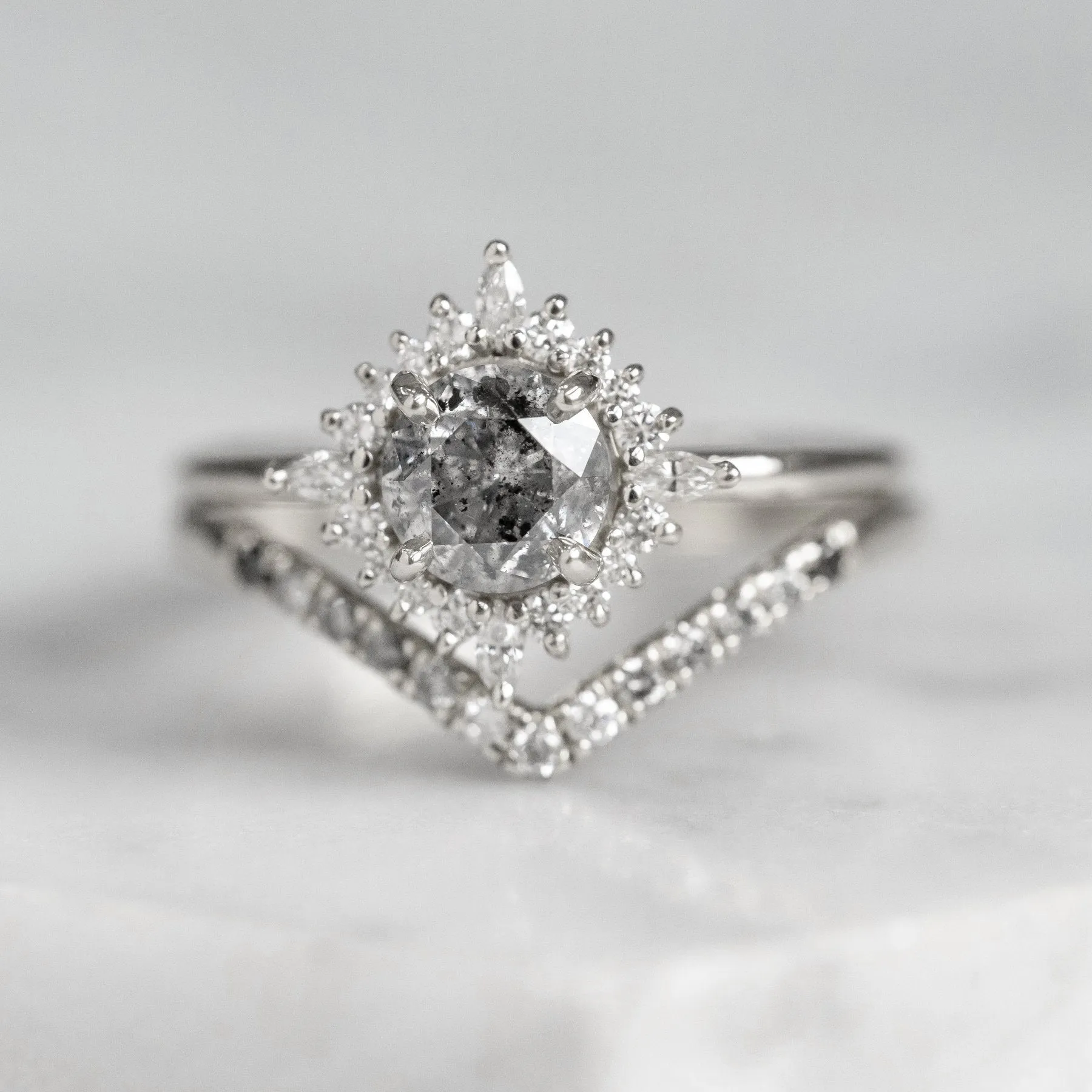 1.19 Carat Salt and Pepper Diamond Engagement Ring, Cosette Setting, Platinum