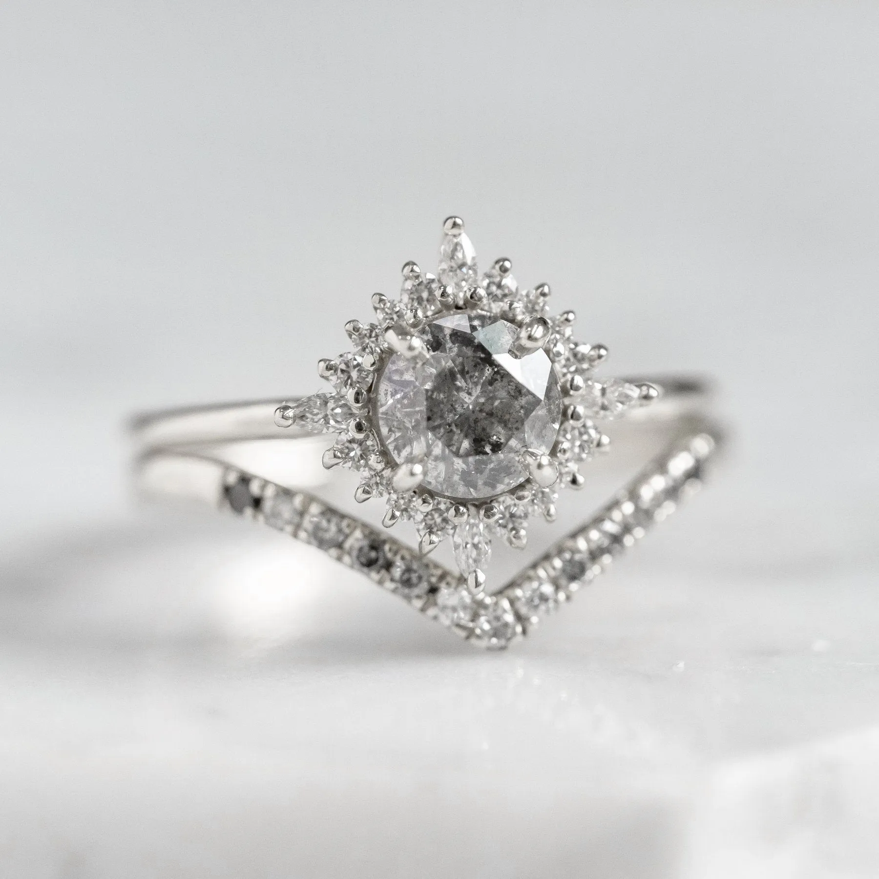 1.19 Carat Salt and Pepper Diamond Engagement Ring, Cosette Setting, Platinum