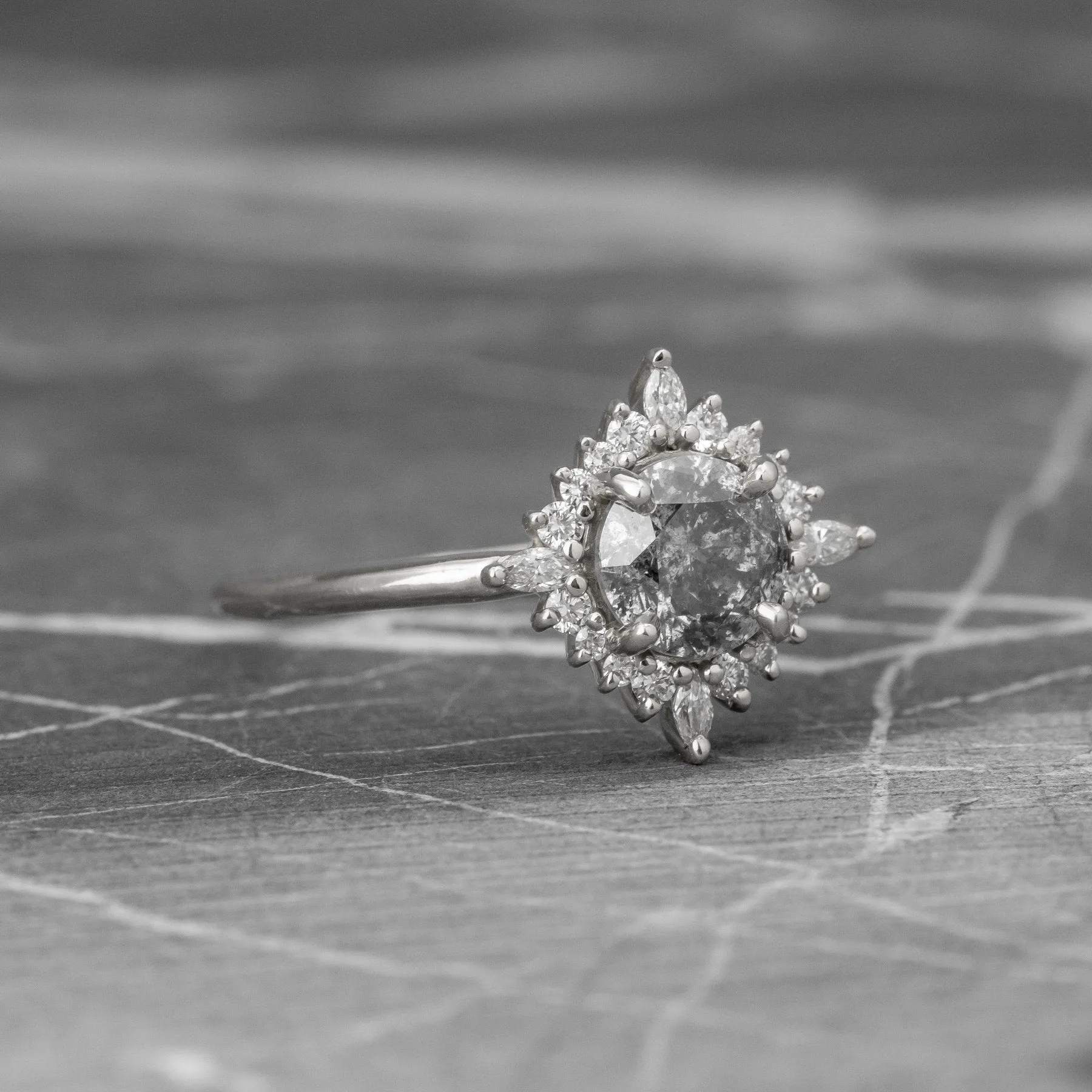 1.19 Carat Salt and Pepper Diamond Engagement Ring, Cosette Setting, Platinum