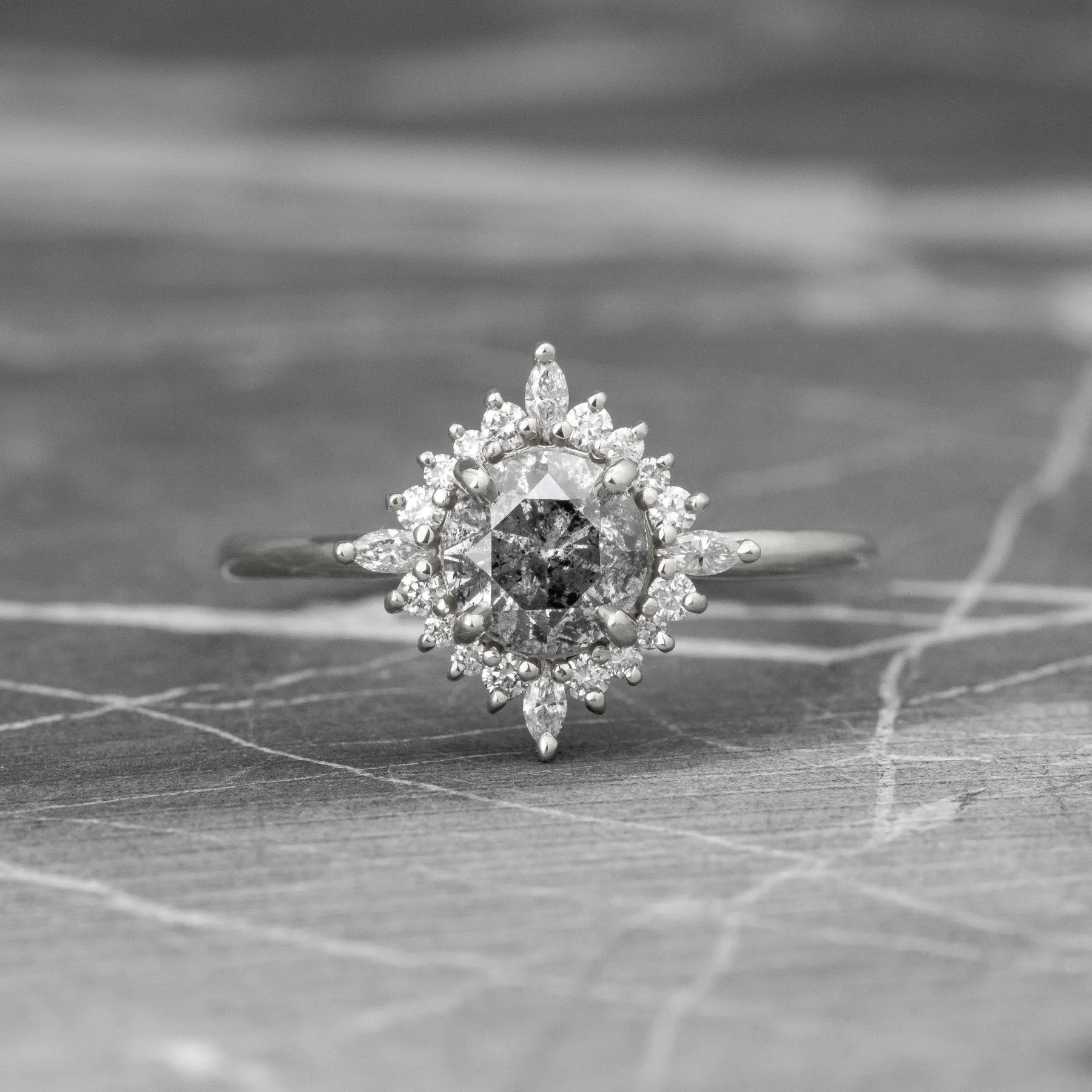 1.19 Carat Salt and Pepper Diamond Engagement Ring, Cosette Setting, Platinum
