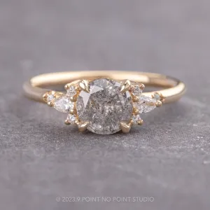 1.19 Carat Salt and Pepper Round Diamond Engagement Ring, Charlotte Setting, 14K Yellow Gold