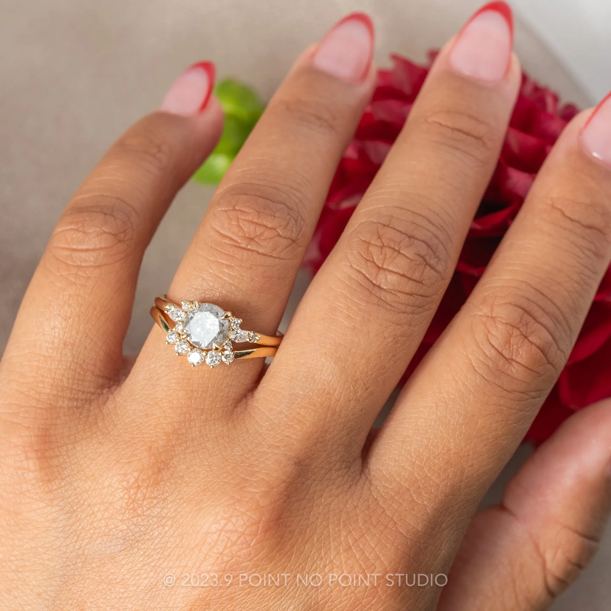 1.19 Carat Salt and Pepper Round Diamond Engagement Ring, Charlotte Setting, 14K Yellow Gold