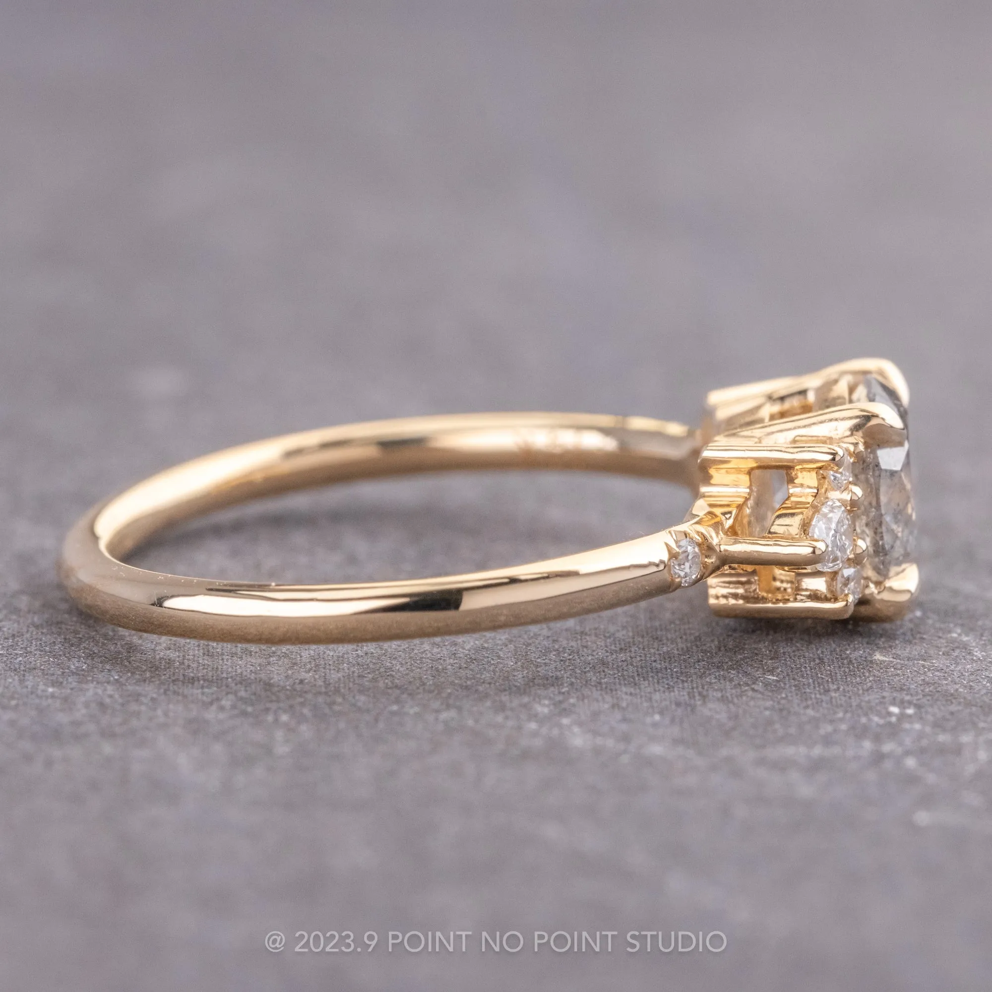 1.19 Carat Salt and Pepper Round Diamond Engagement Ring, Charlotte Setting, 14K Yellow Gold