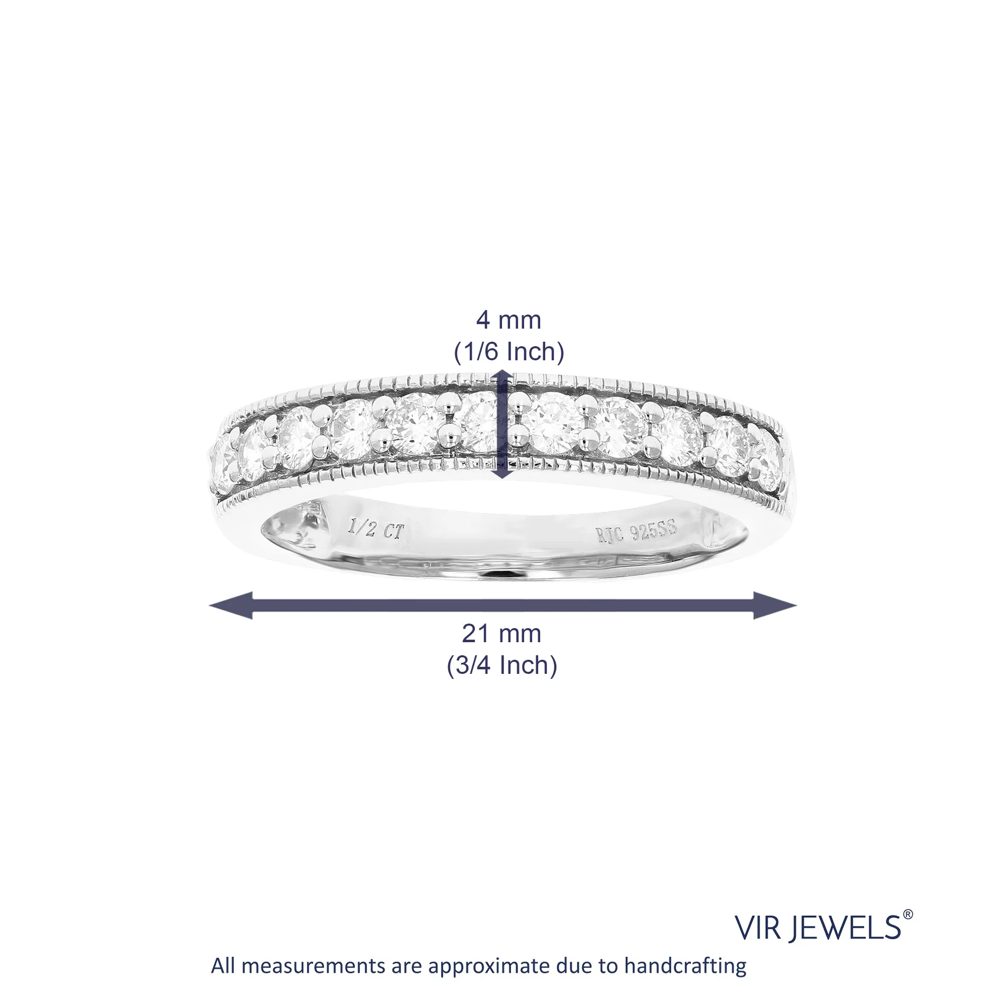 1/2 cttw Lab Grown Diamond Milgrain Wedding Band Sterling Silver