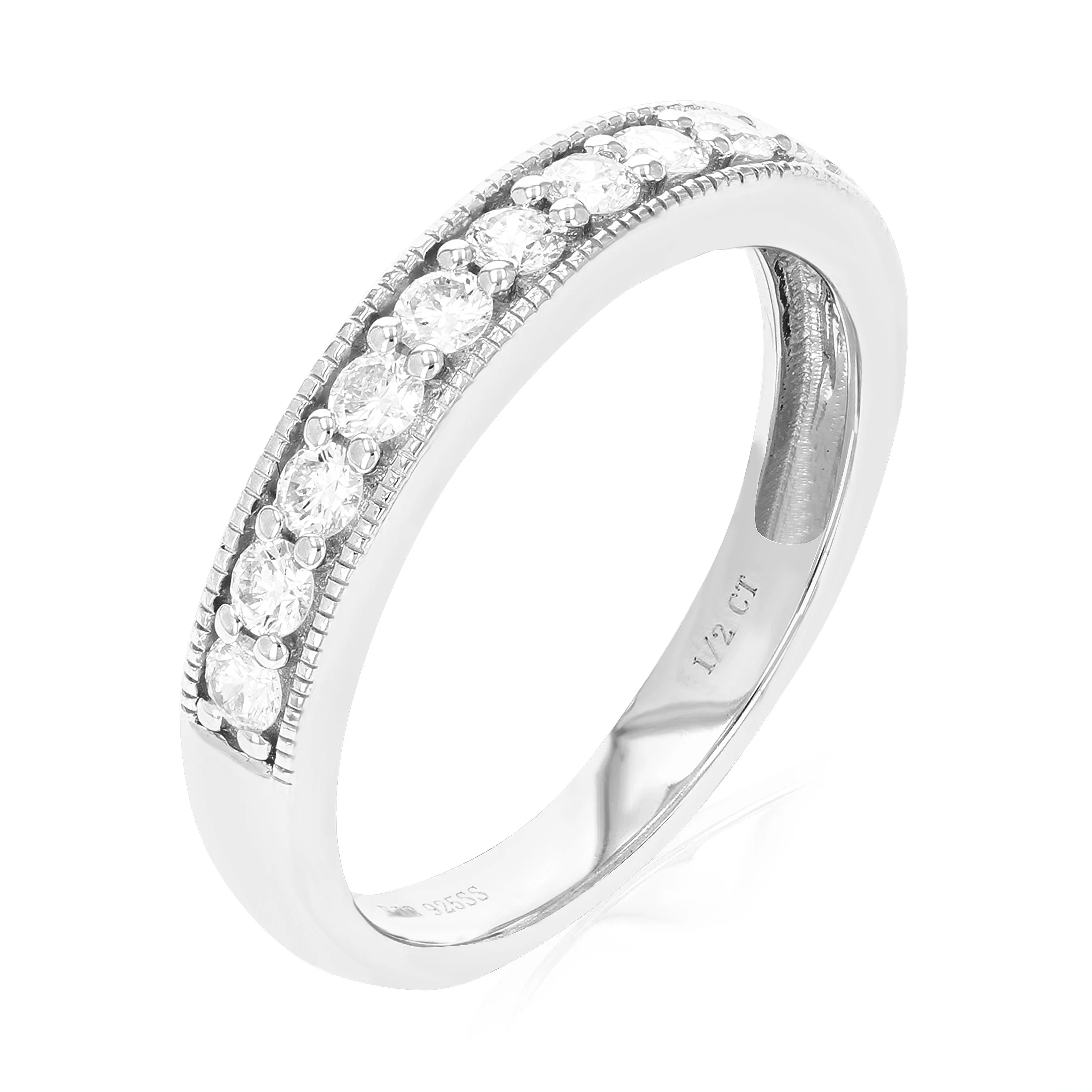 1/2 cttw Lab Grown Diamond Milgrain Wedding Band Sterling Silver