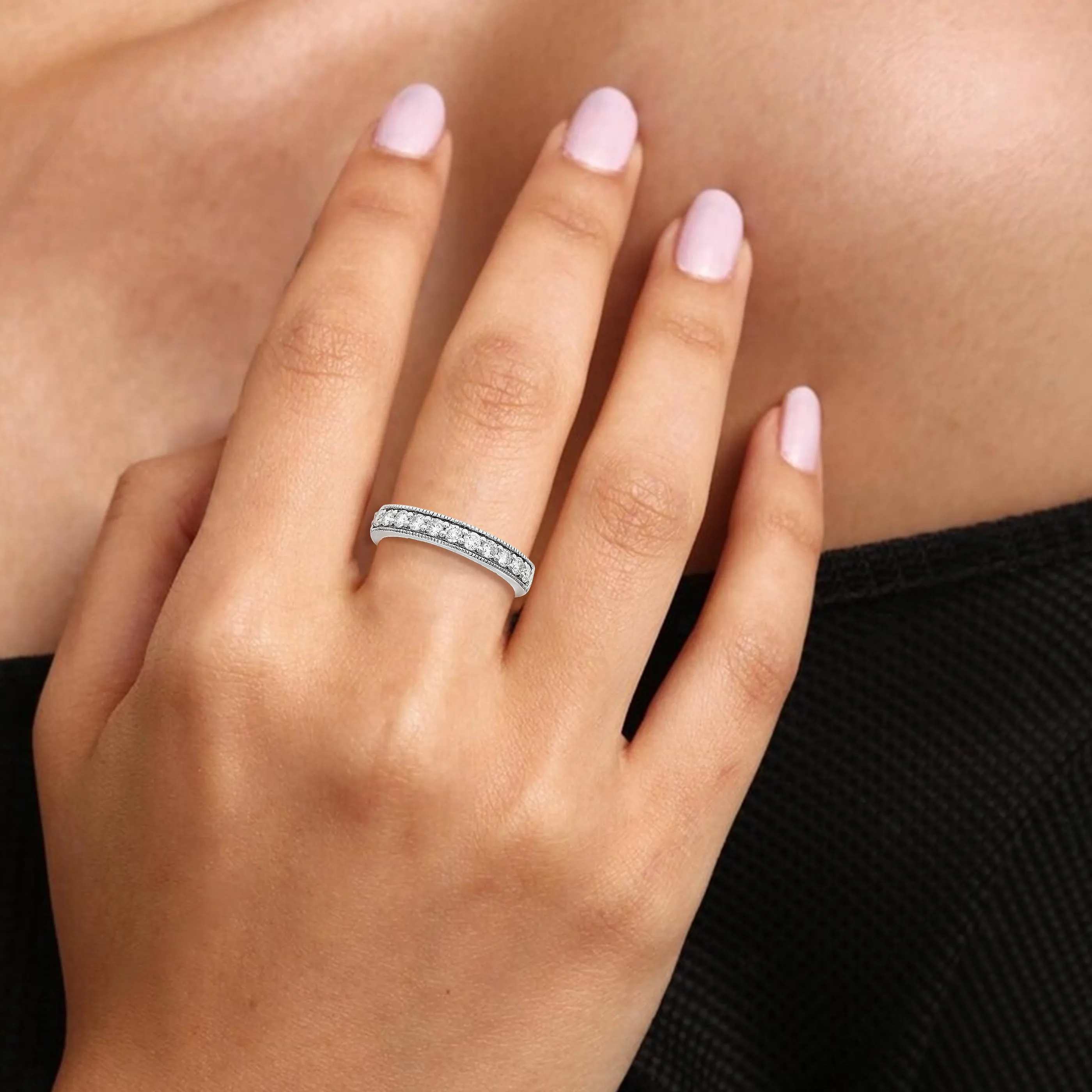 1/2 cttw Lab Grown Diamond Milgrain Wedding Band Sterling Silver