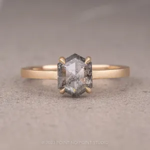 1.20 Carat Salt and Pepper Hexagon Diamond Engagement Ring, Jane Setting, 14K Yellow Gold