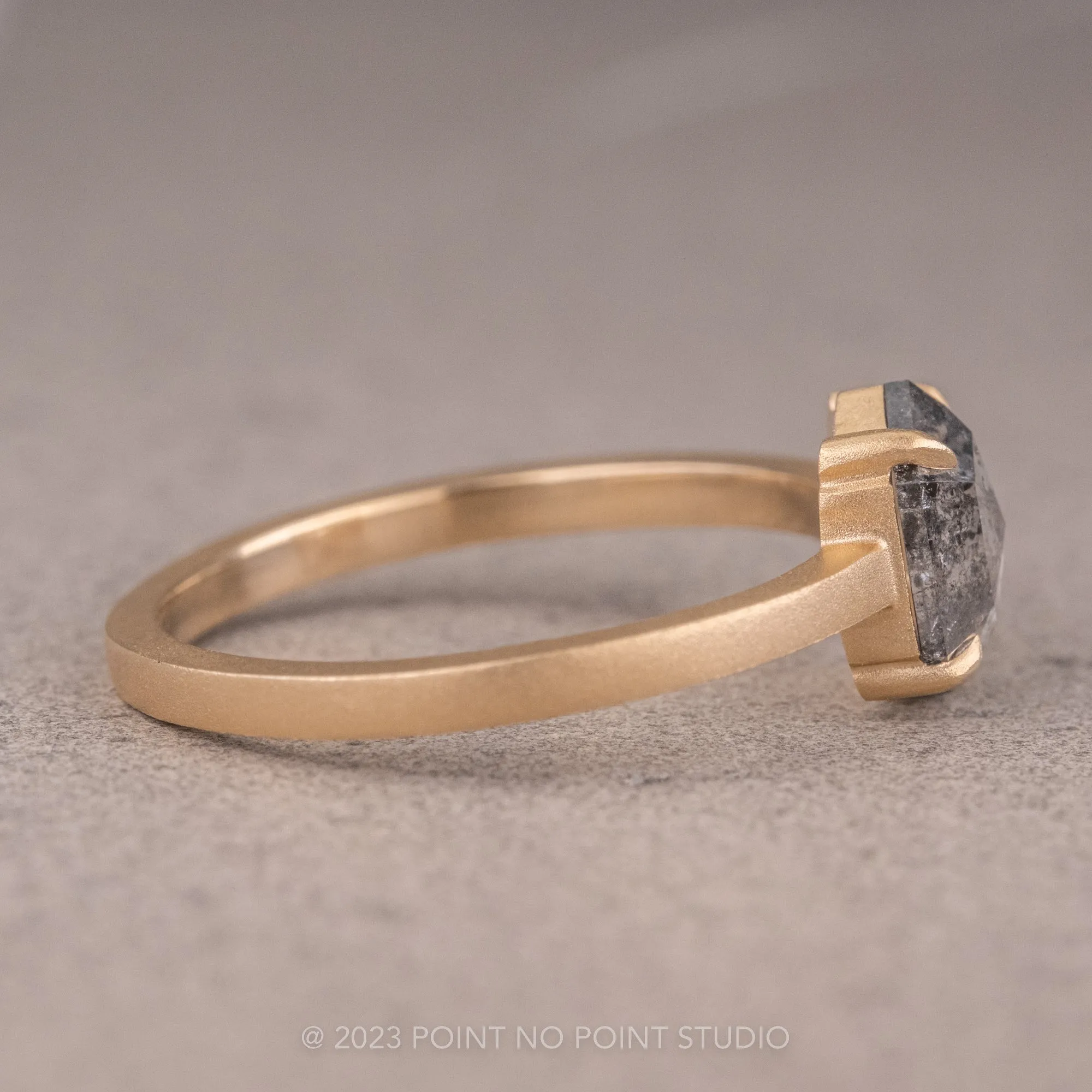 1.20 Carat Salt and Pepper Hexagon Diamond Engagement Ring, Jane Setting, 14K Yellow Gold