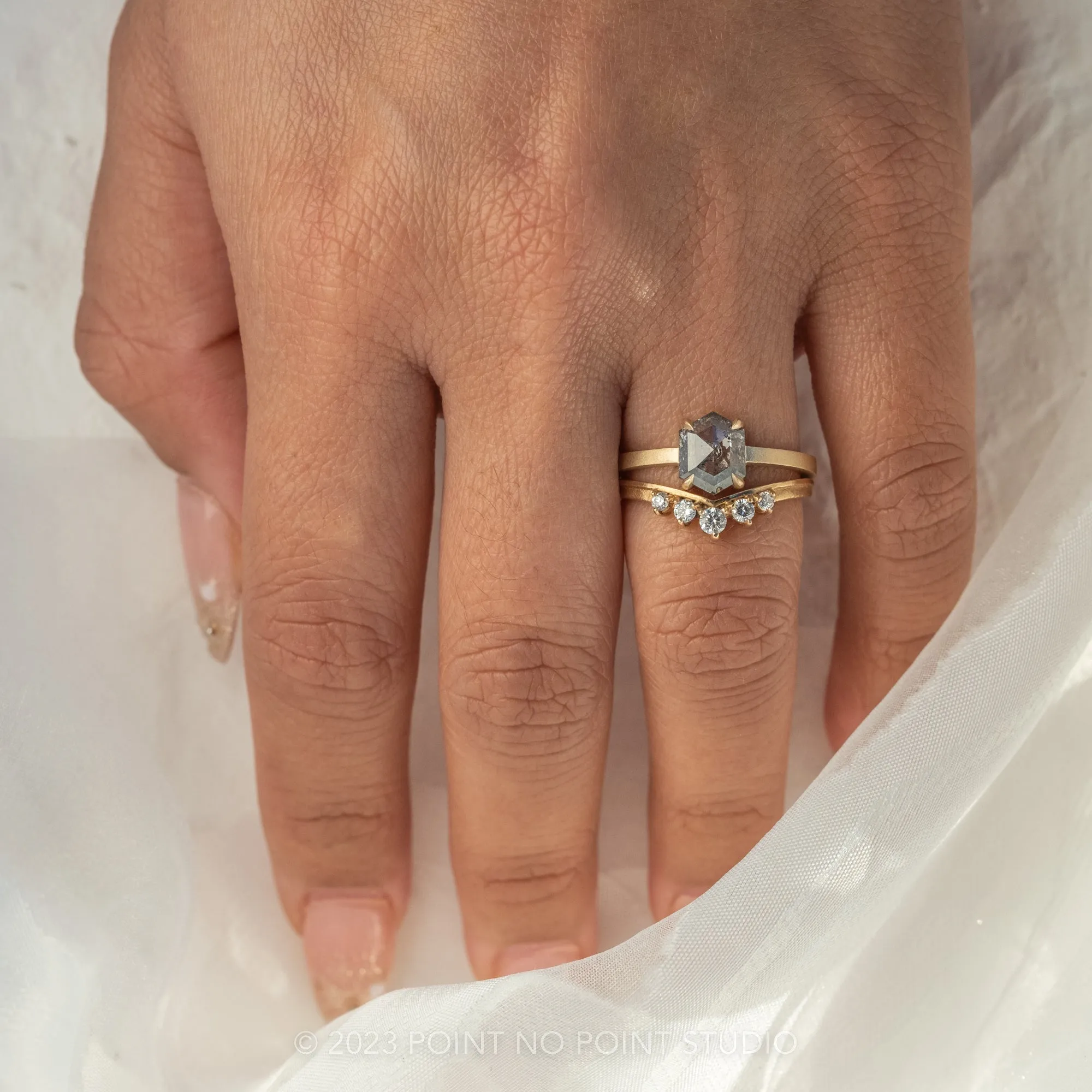 1.20 Carat Salt and Pepper Hexagon Diamond Engagement Ring, Jane Setting, 14K Yellow Gold