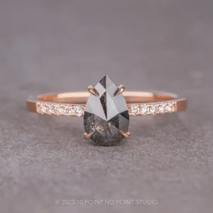 1.21 Carat Black Speckled Pear Diamond Engagement Ring, Jules Setting, 14K Rose Gold
