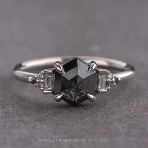1.22 Carat Black Speckled Hexagon Diamond Engagement Ring, Ombre Dahlia Setting, 14K White Gold