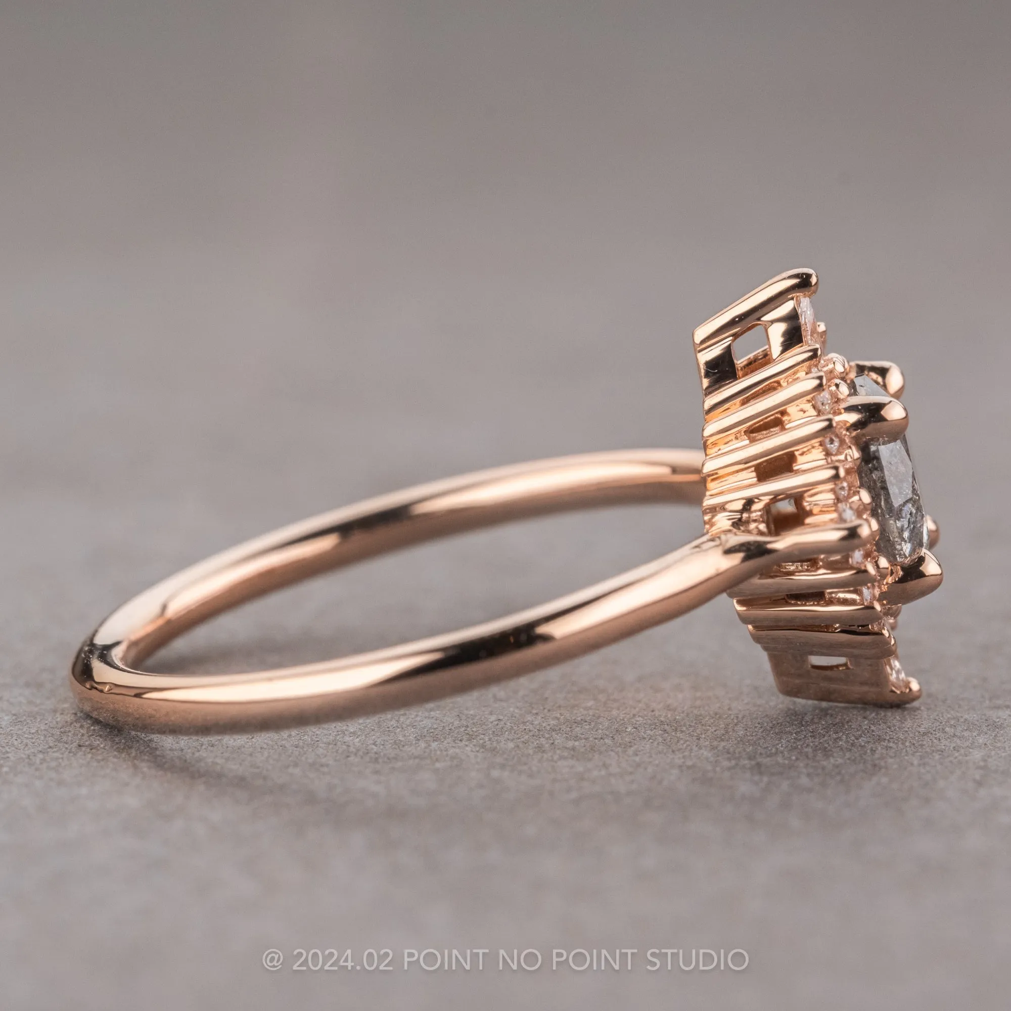 1.22 Carat Salt and Pepper Round Diamond Engagement Ring, Cosette Setting, 14k Rose Gold