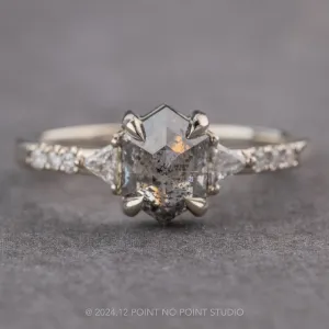 1.23 Carat Salt and Pepper Hexagon Diamond Engagement Ring, Eliza Setting, 14k White Gold