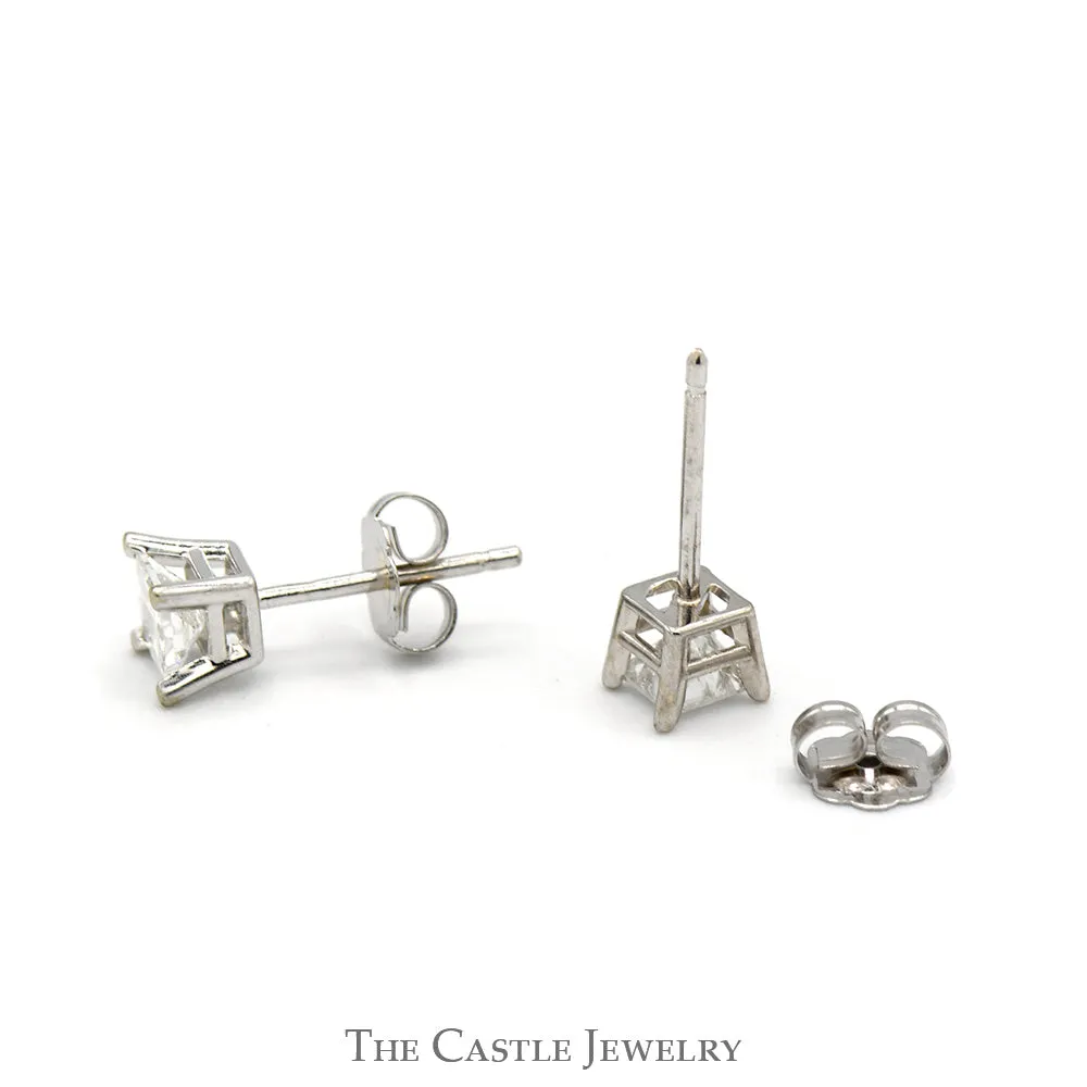 1/2cttw Princess Cut Diamond Stud Earrings in 14k White Gold Butterfly Pushbacks