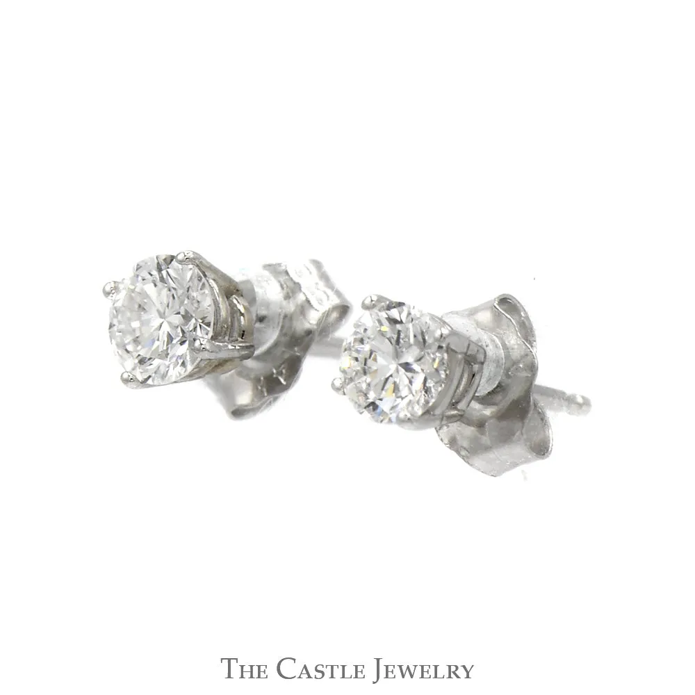 1/2cttw Round Lab Grown Diamond Stud Earrings in 14k White Gold Butterfly Pushbacks