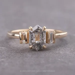 1.30 Carat Canadian Salt and Pepper Hexagon Diamond Engagement Ring, Zoe Setting, 14K Yellow Gold