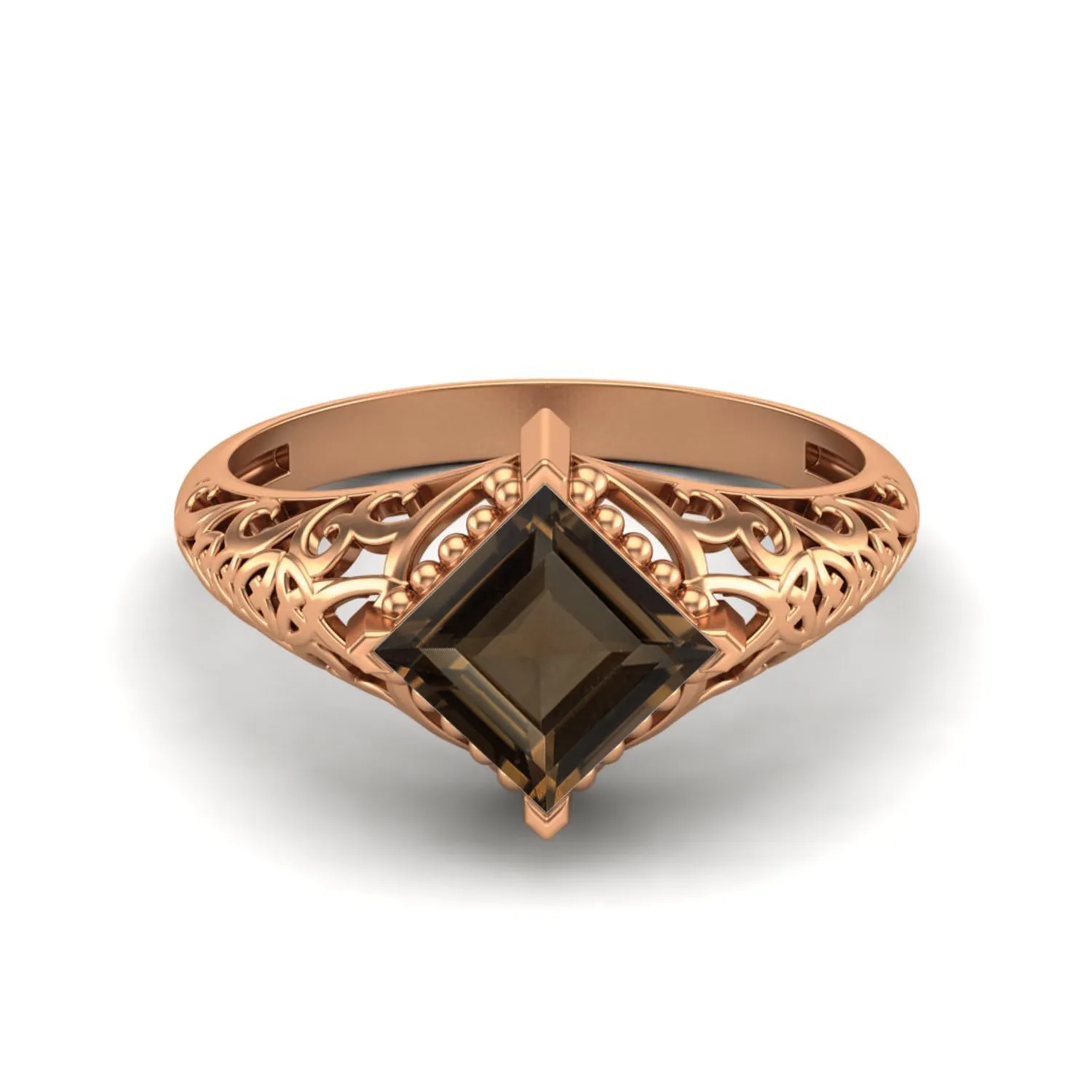 1.30 Ctw Square Smoky Quartz Ring Unique Bridal Ring Art Deco Filigree Ring