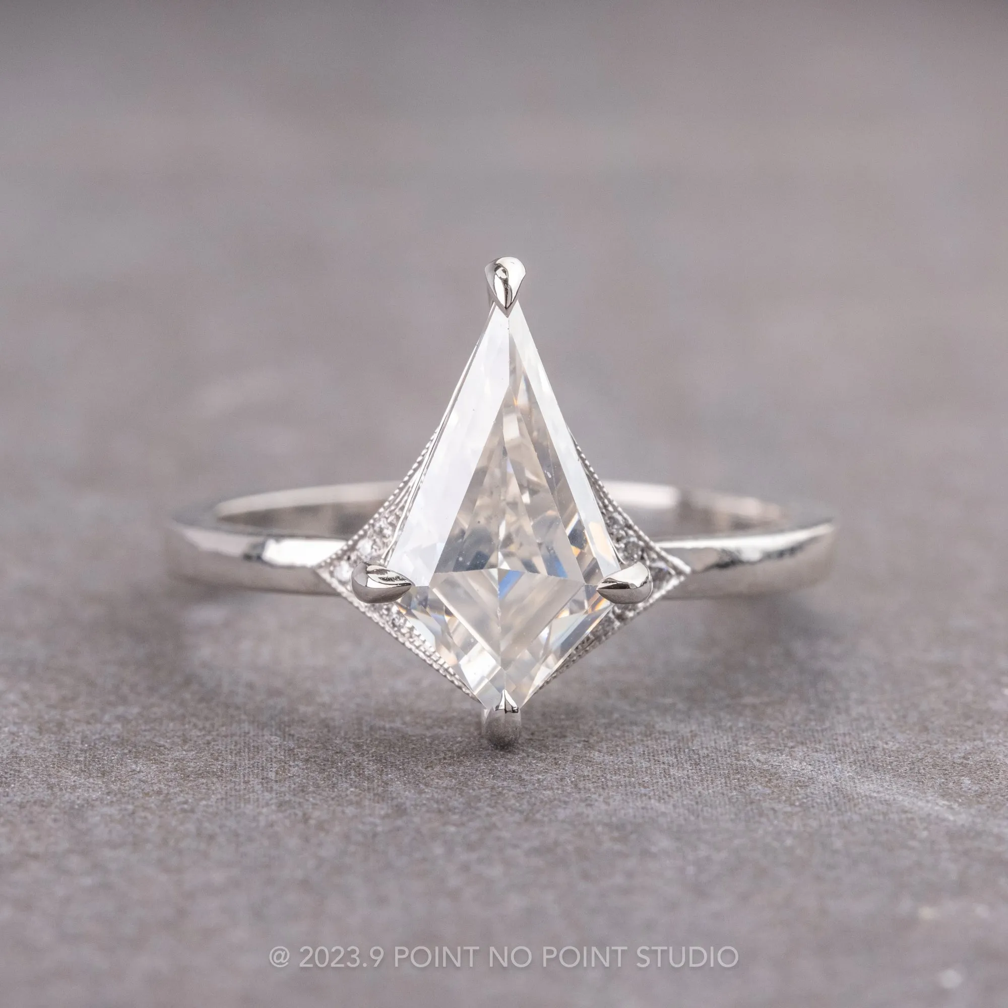 1.31 Carat Kite Moissanite and Diamond Engagement Ring, Aela Setting, Platinum
