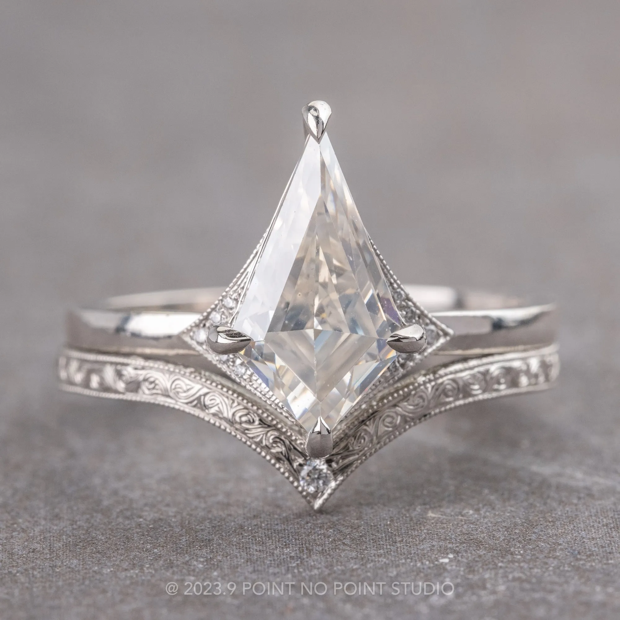 1.31 Carat Kite Moissanite and Diamond Engagement Ring, Aela Setting, Platinum