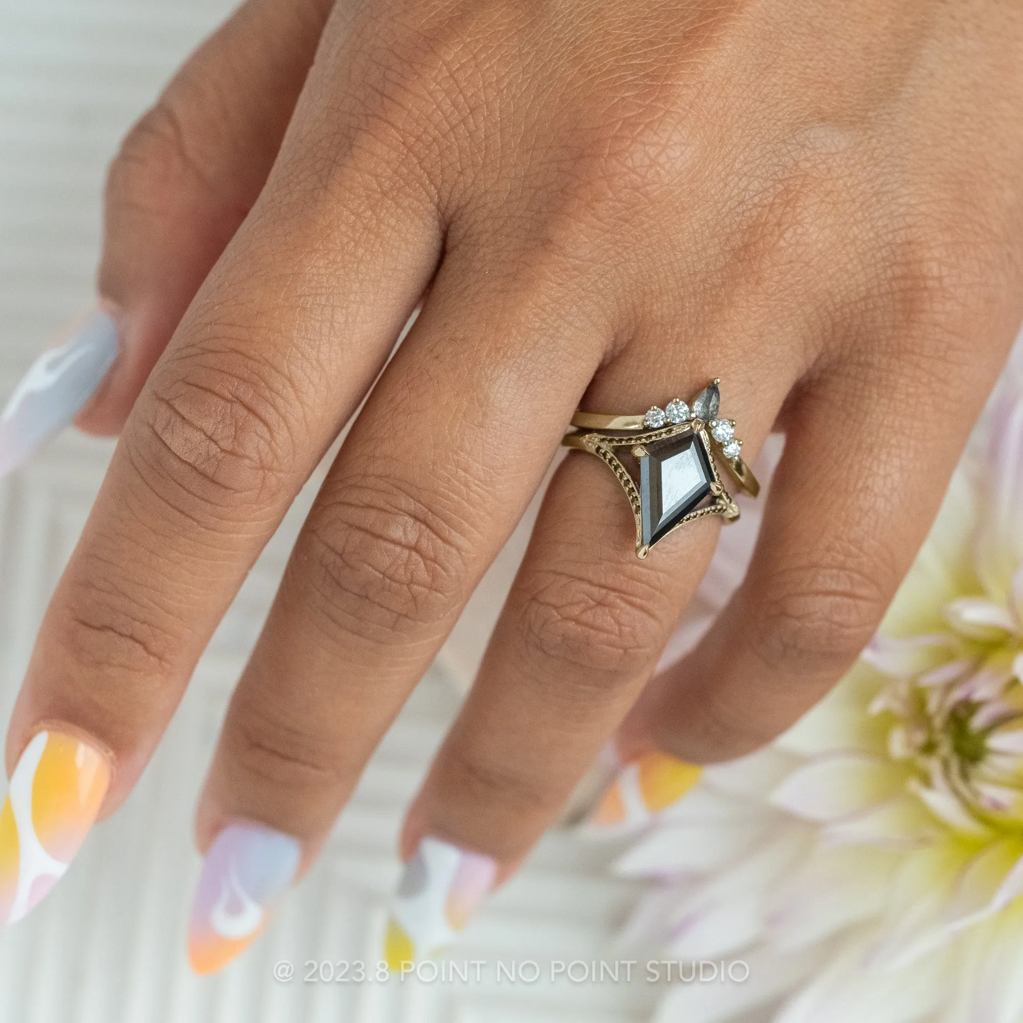 1.34 Carat Black Kite Moissanite Engagement Ring, Mackenzie Setting, 14k Yellow Gold