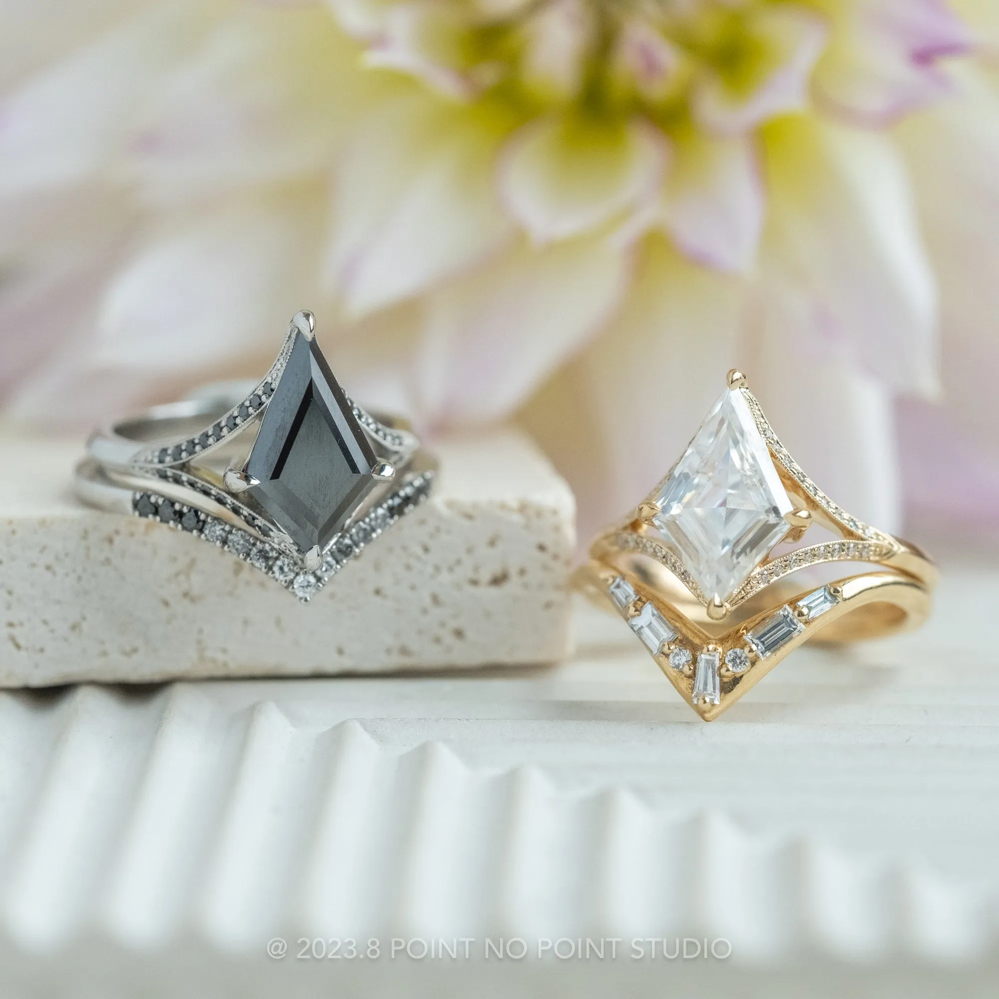 1.34 Carat Black Kite Moissanite Engagement Ring, Mackenzie Setting, Platinum