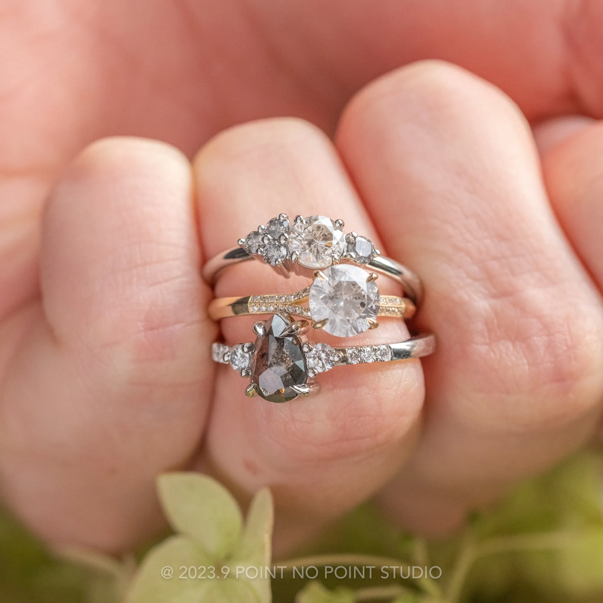 1.34 Carat Salt and Pepper Round Diamond Engagement Ring, Mackenzie Setting, 14K Yellow Gold
