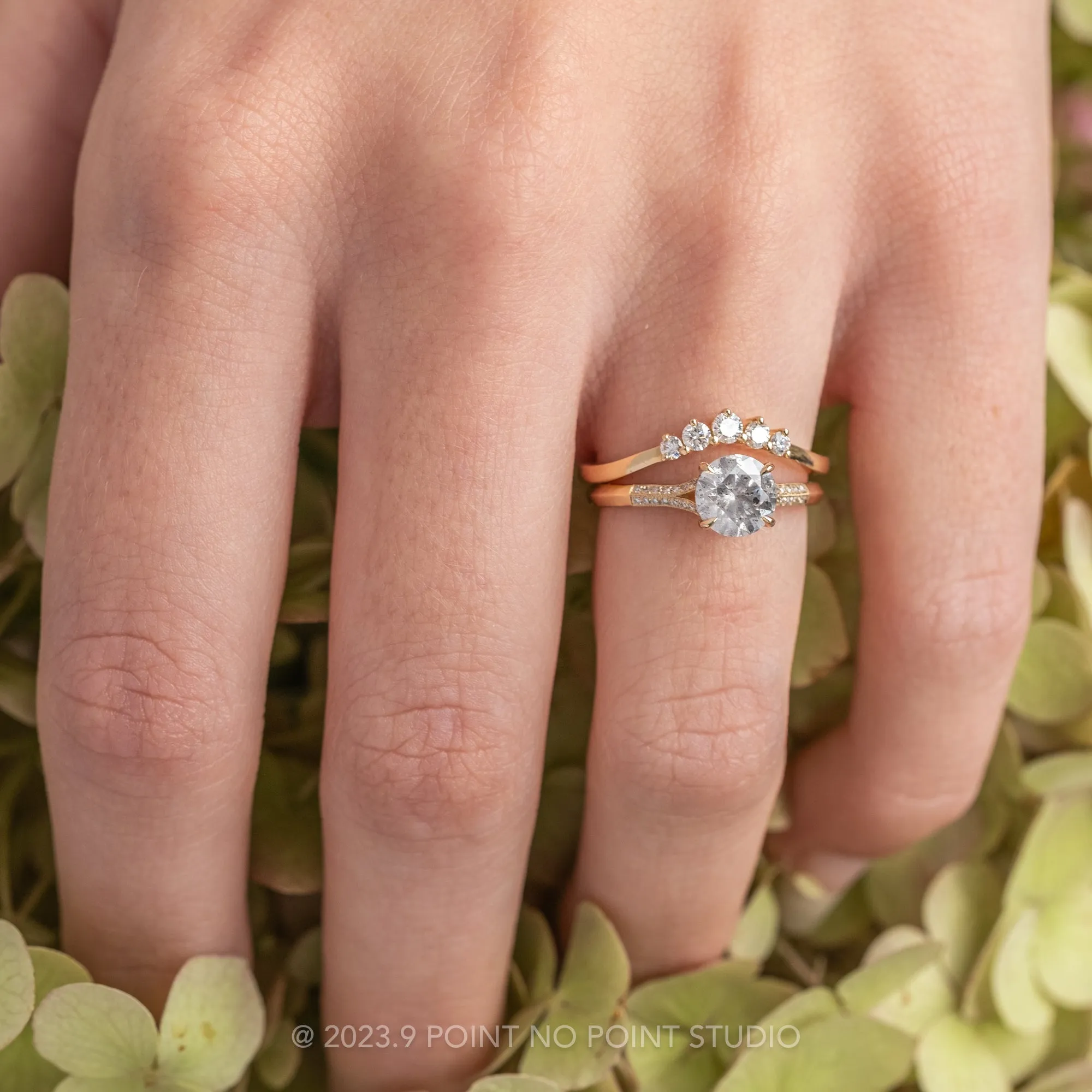 1.34 Carat Salt and Pepper Round Diamond Engagement Ring, Mackenzie Setting, 14K Yellow Gold
