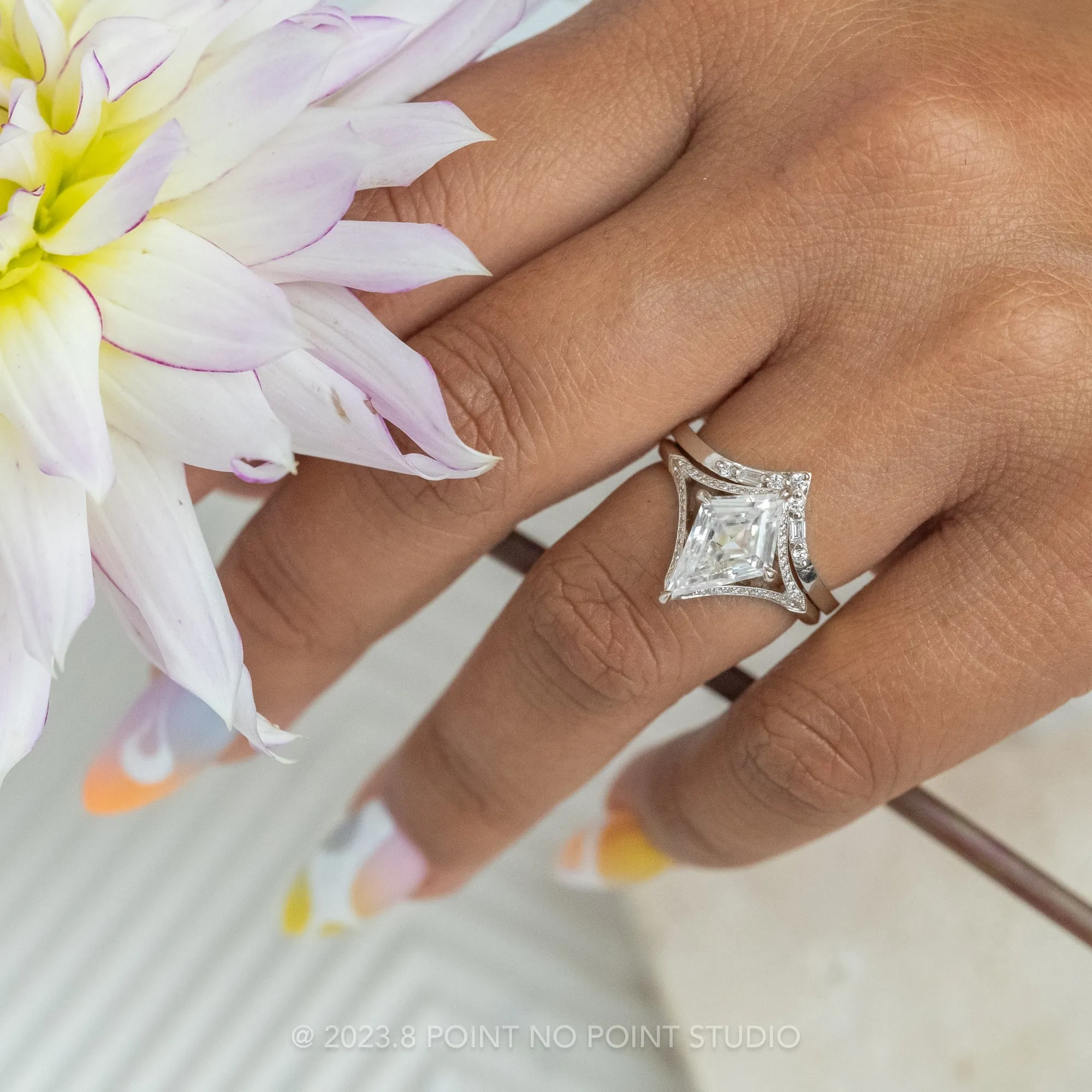 1.34 Carat White Kite Moissanite Engagement Ring, Mackenzie Setting, Platinum
