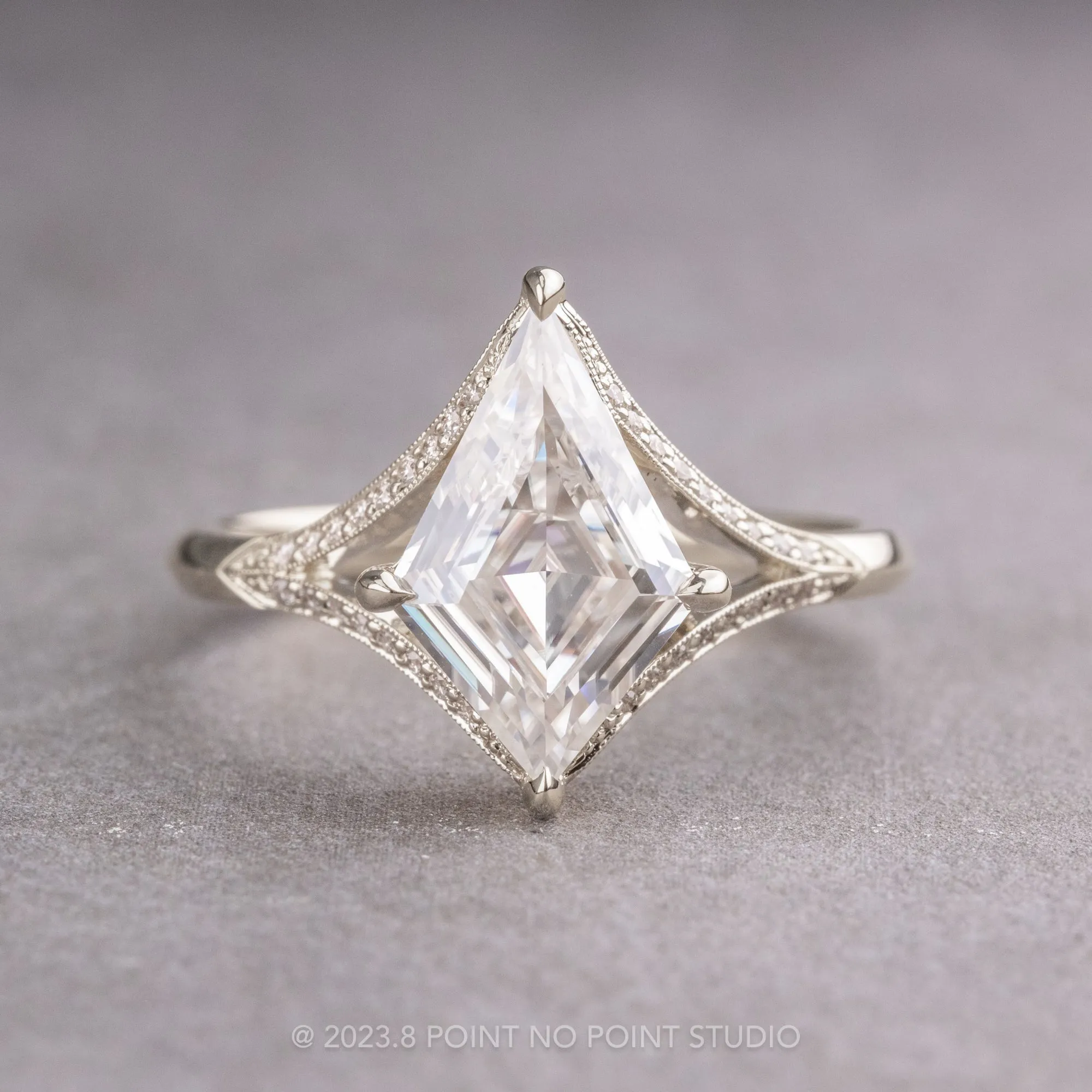 1.34 Carat White Kite Moissanite Engagement Ring, Mackenzie Setting, Platinum