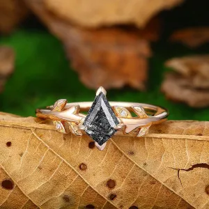 1.35 Carat Kite Cut Nature Inspired Leaf Design Natural Black Rutilated Quartz Promise Gift Ring