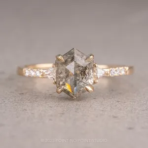 1.35 Carat Salt and Pepper Hexagon Diamond Engagement Ring, Eliza Setting, 14K Yellow Gold