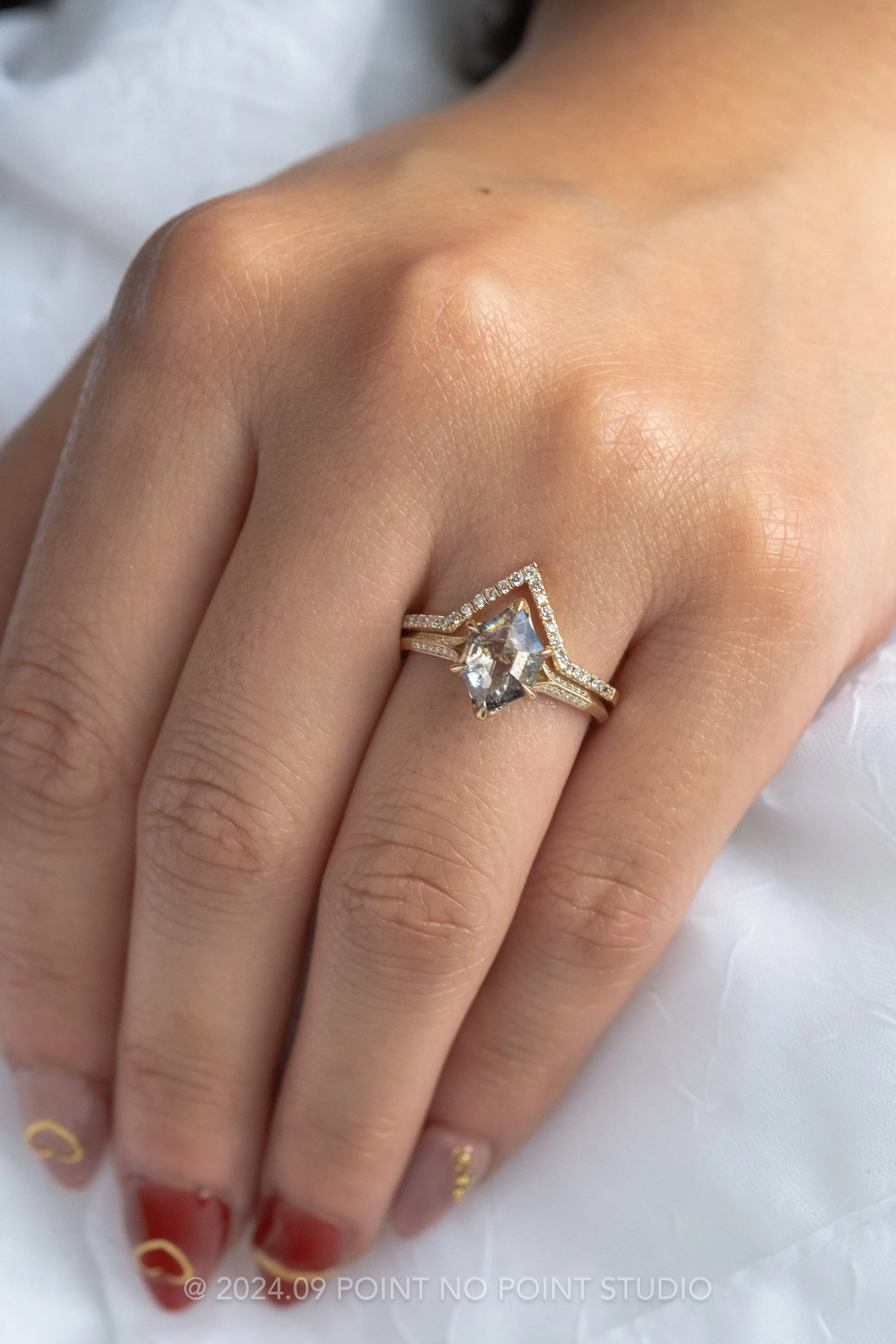 1.35 Carat Salt and Pepper Hexagon Diamond Engagement Ring, Mackenzie Setting, 14K Yellow Gold