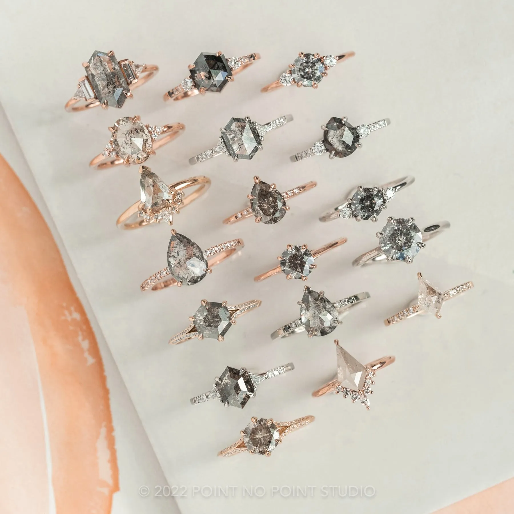1.36 Carat Salt and Pepper Hexagon Diamond Engagement Ring, Mackenzie Setting, 14K Rose Gold