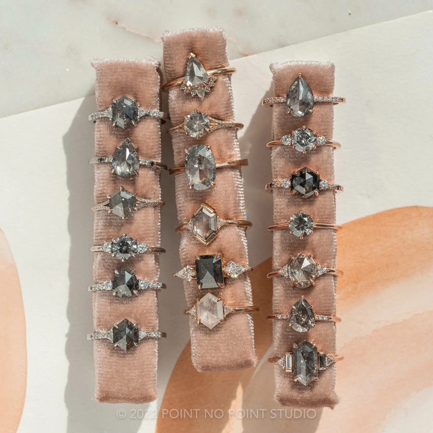 1.36 Carat Salt and Pepper Hexagon Diamond Engagement Ring, Mackenzie Setting, 14K Rose Gold