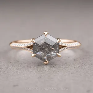 1.36 Carat Salt and Pepper Hexagon Diamond Engagement Ring, Mackenzie Setting, 14K Rose Gold
