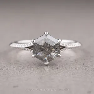 1.36 Carat Salt and Pepper Hexagon Diamond Engagement Ring, Mackenzie Setting, 14K White Gold
