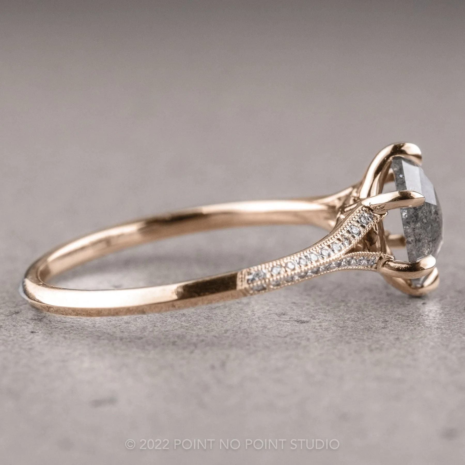 1.36 Carat Salt and Pepper Hexagon Diamond Engagement Ring, Mackenzie Setting, 14K Yellow Gold