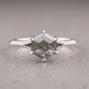 1.36 Carat Salt and Pepper Hexagon Diamond Engagement Ring, Mackenzie Setting, Platinum
