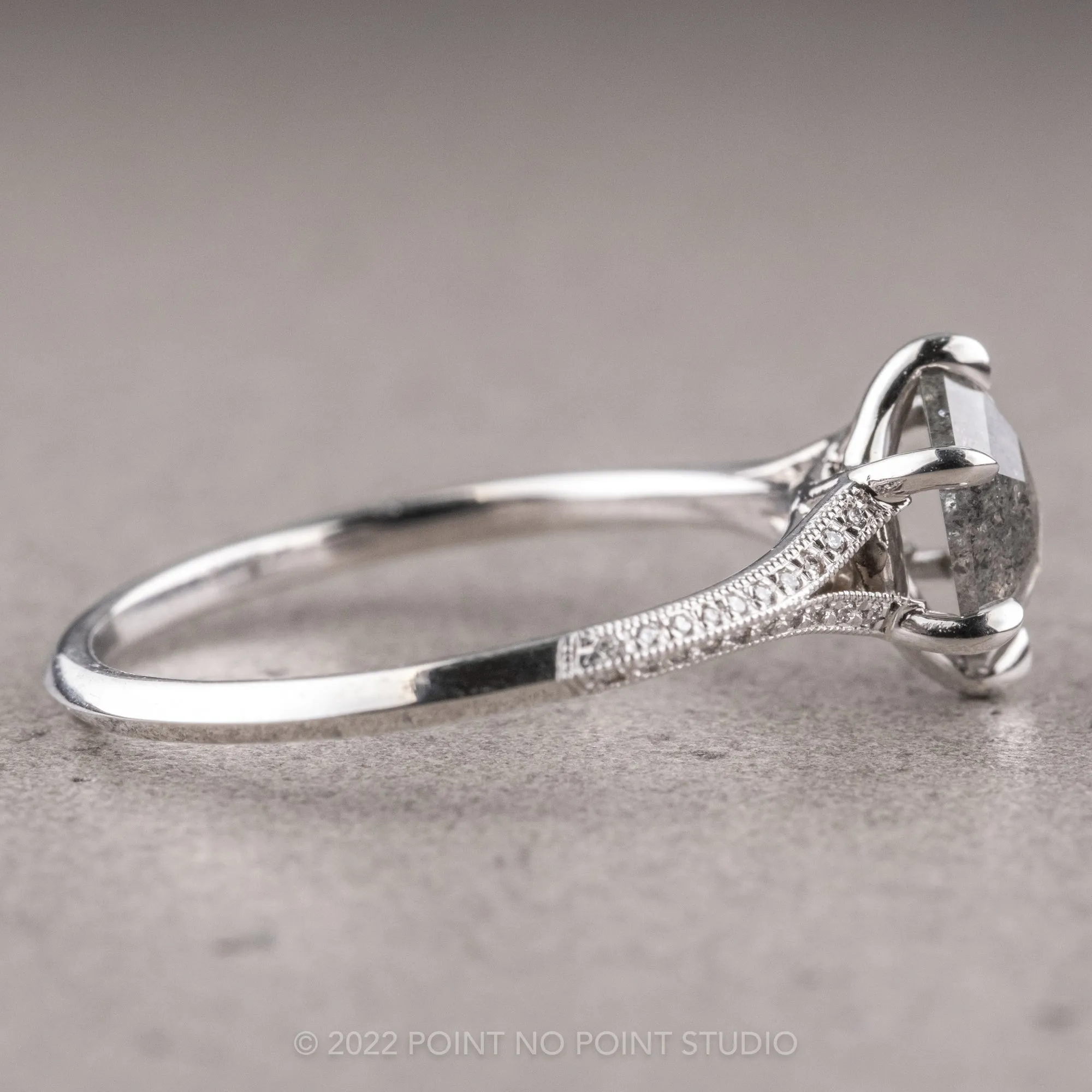 1.36 Carat Salt and Pepper Hexagon Diamond Engagement Ring, Mackenzie Setting, Platinum