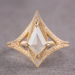 1.38 Carat Icy White Kite Diamond Engagement Ring, Engraved Arwen Setting, 14K Yellow Gold