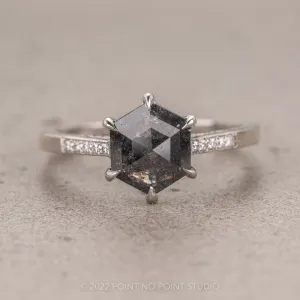 1.39 Carat Salt and Pepper Hexagon Diamond Engagement Ring, Mauve Setting, 14k White Gold