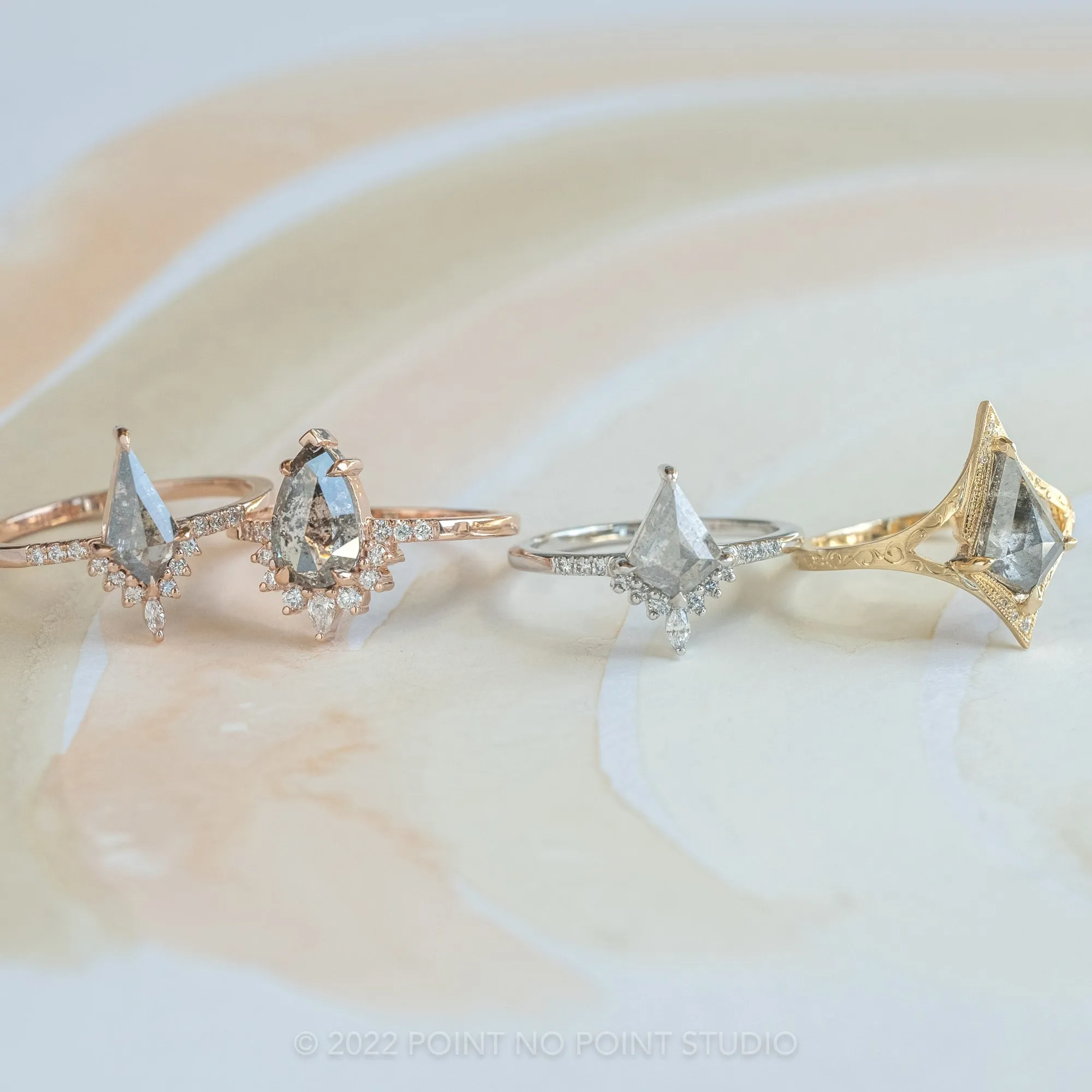 1.39 Carat Salt and Pepper Kite Diamond Engagement Ring, Arwen Setting, 14K Yellow Gold