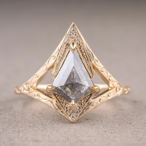 1.39 Carat Salt and Pepper Kite Diamond Engagement Ring, Arwen Setting, 14K Yellow Gold