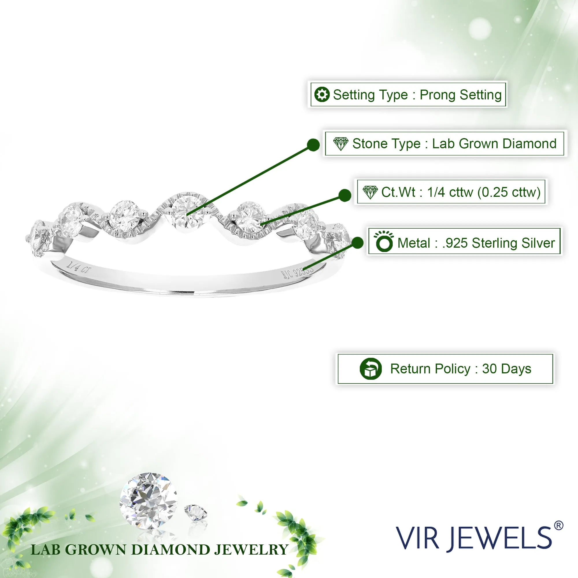 1/4 cttw Lab Grown Diamond Swirl Wedding Band in Sterling Silver